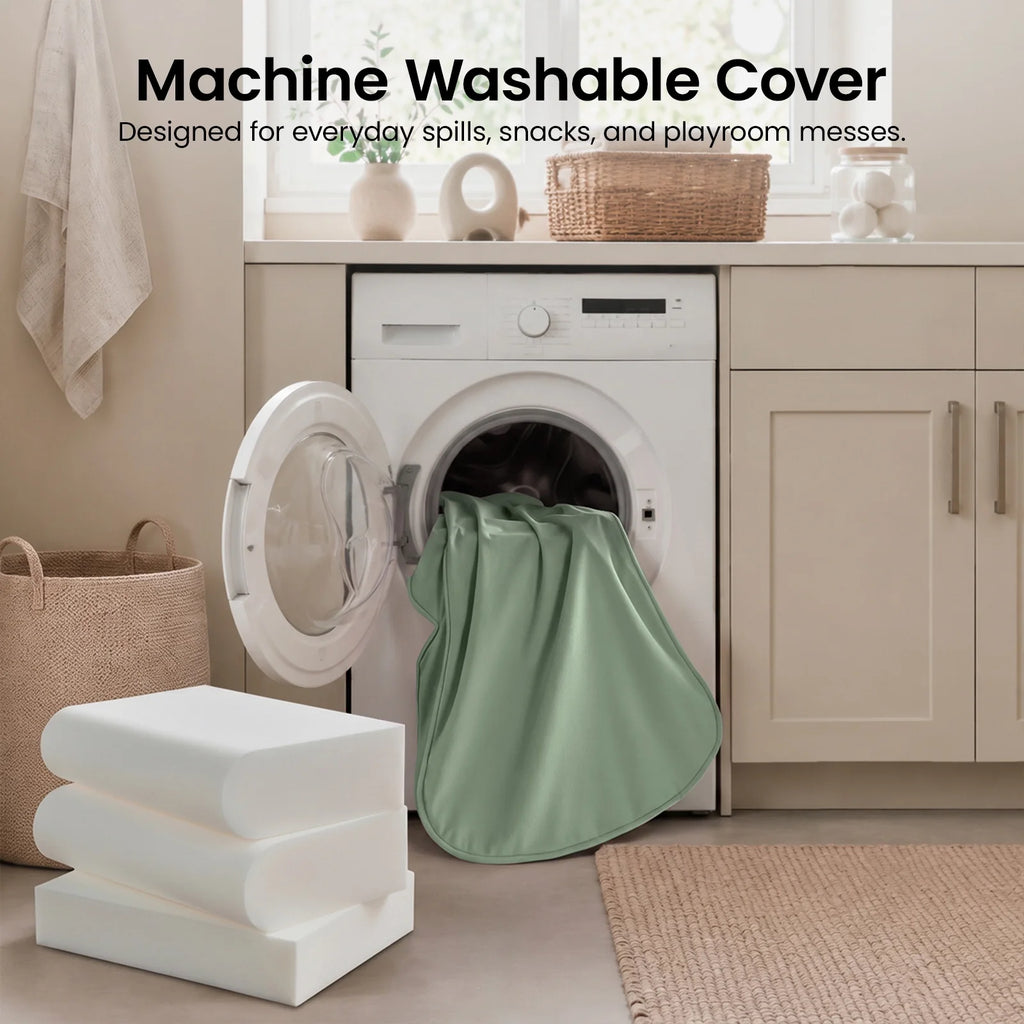 Green machine-washable cover for kids sofa chair