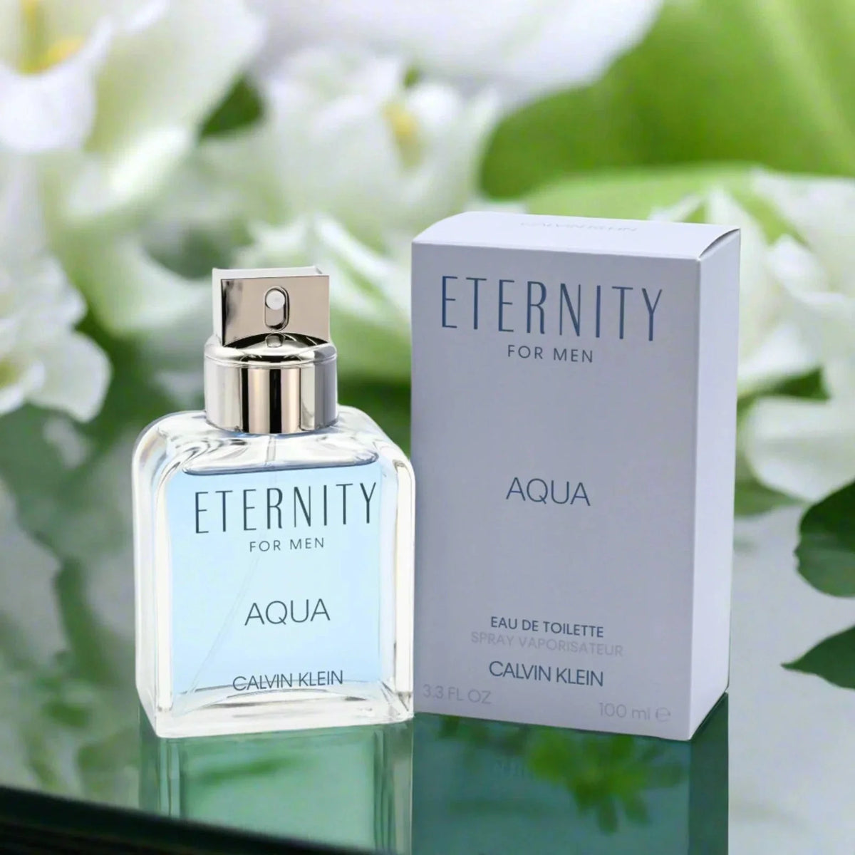 Calvin Klein Eternity Aqua for Men eau de toilette spray and box, clear bottle with cap