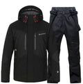 Men's black waterproof insulated ski jacket and black ski pants set