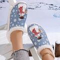 Blue Christmas snowman plush-lined slippers with furry cuff and decorative front print