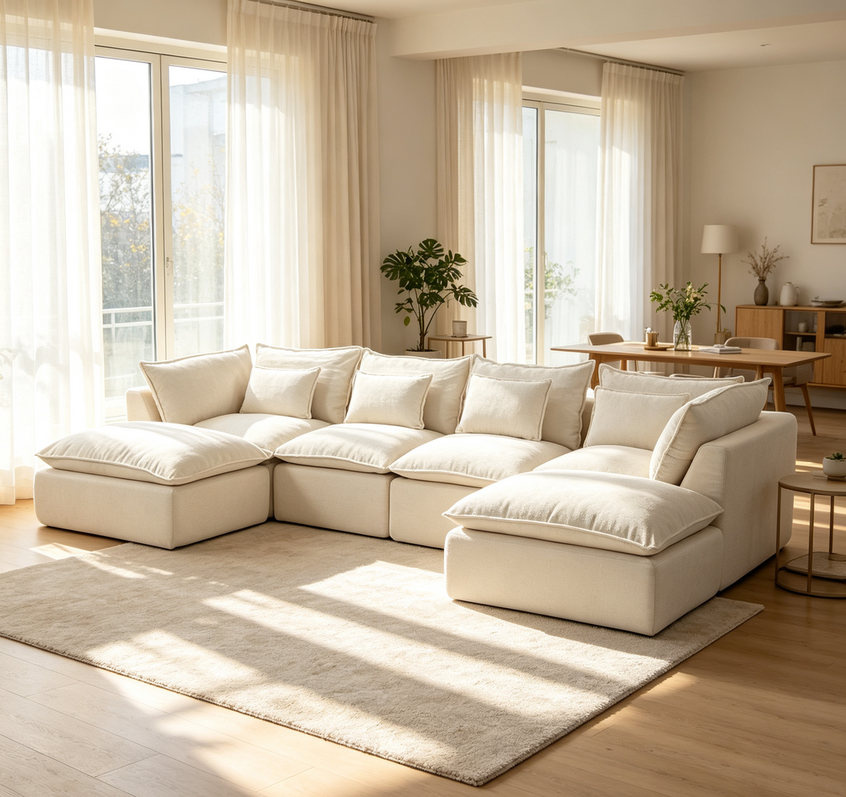 Cloud Couch oversized modular sectional sofa in antique white with chaise seats
