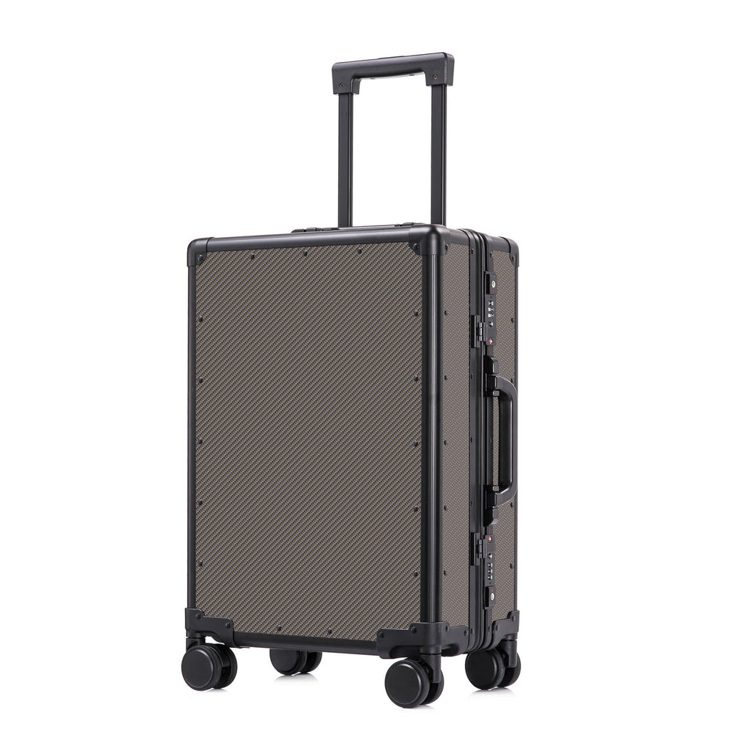 Hard-shell rolling suitcase in dark bronze with retractable handle and 4 wheels