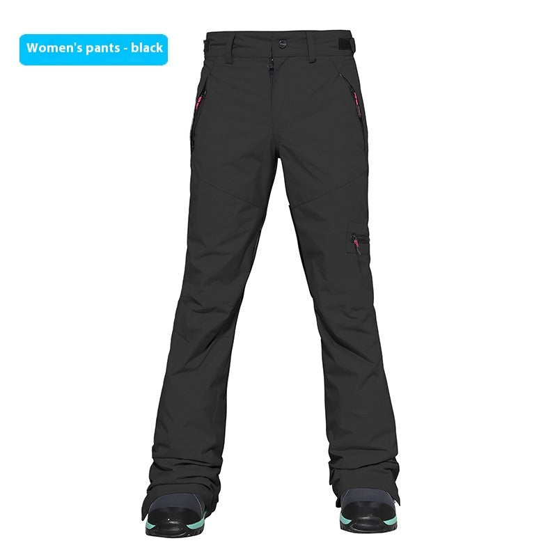 Women's ski pants in black, slim fit with side pocket and adjustable ankle cuff