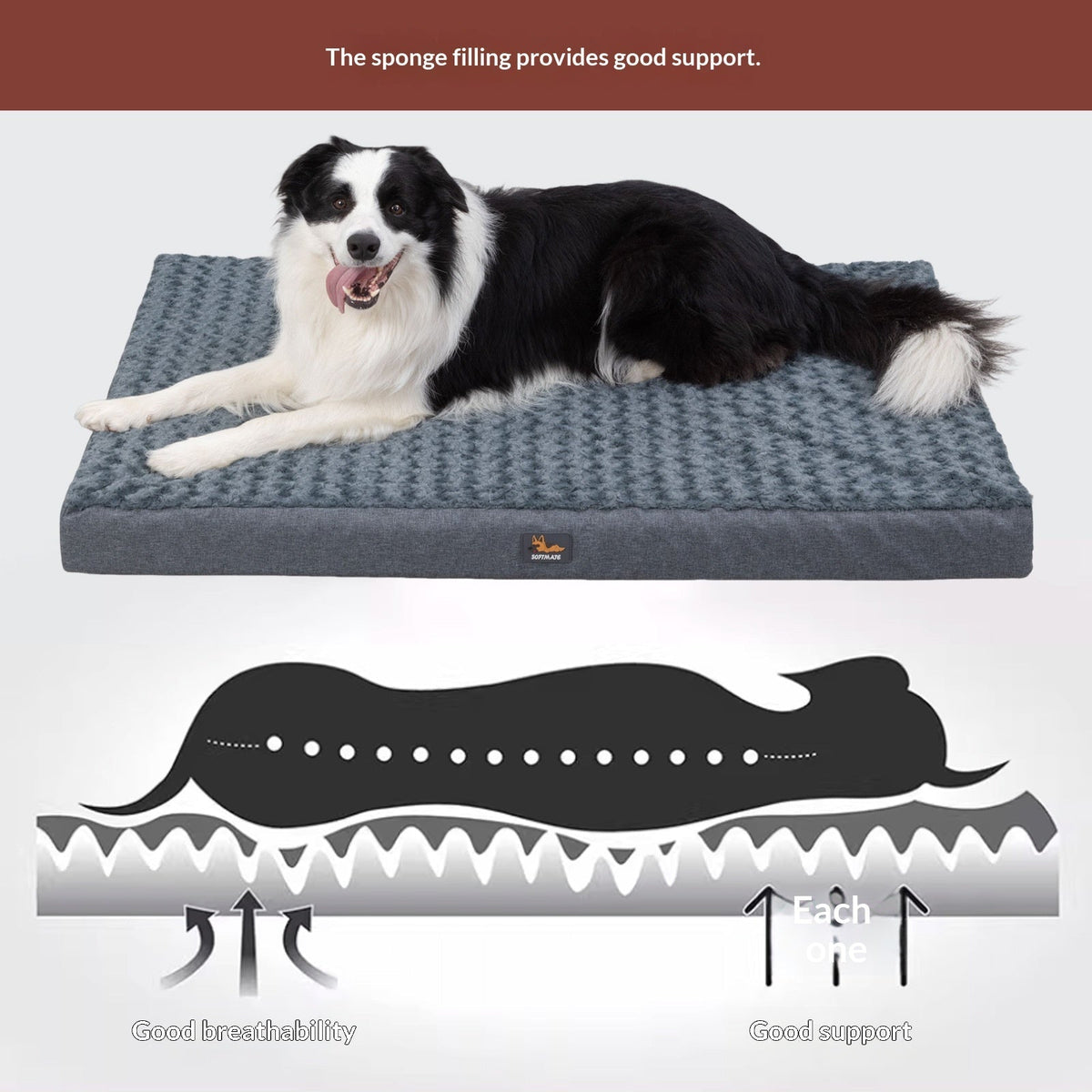 Four-season warm dog bed mat with blue-gray top and cushioned gray base