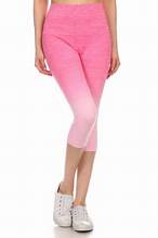 Pink dip-dye ombre capri leggings with high waist band, 3/4 length
