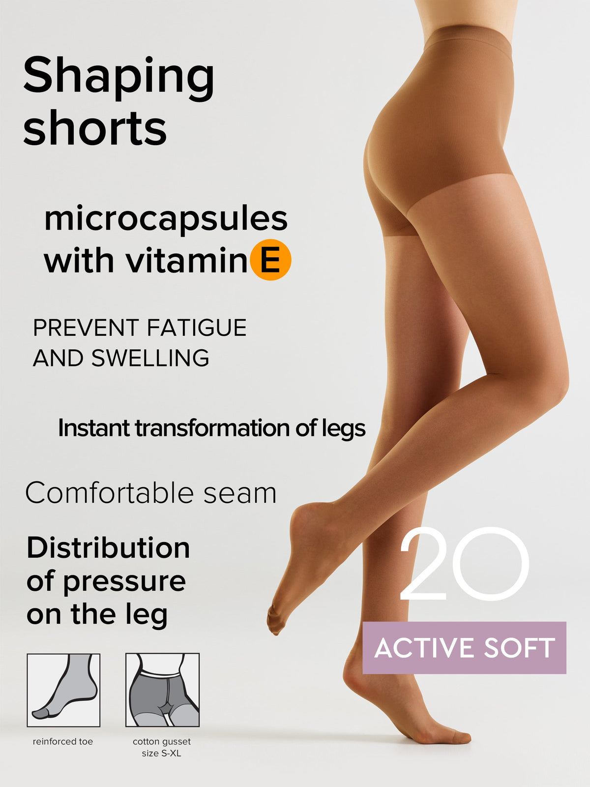 Tan shaping tights showing leg support and comfortable seam