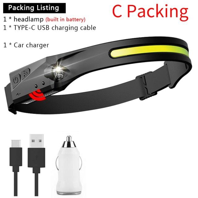 LED headlamp kit includes black adjustable headlamp and Type-C USB charging cable