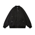Black men's loose jacket coat with front zipper and flap chest pockets