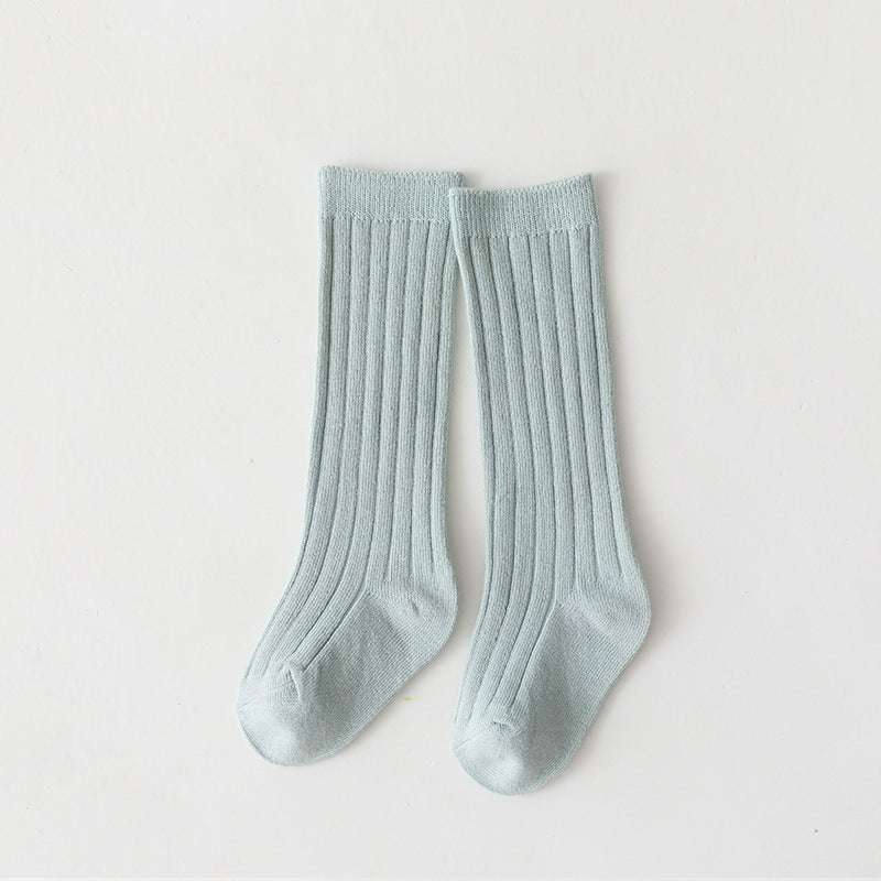 Baby ribbed crew socks, pale mint, middle-long length, pair view