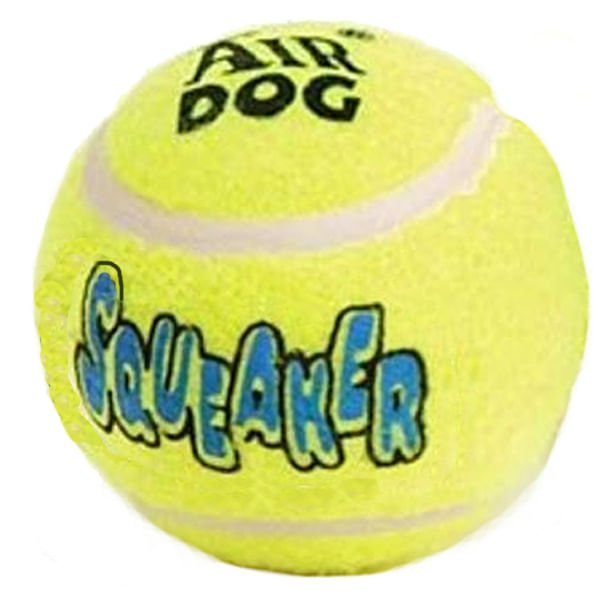 Neon green SquakAir squeaky tennis ball with Air DOG logo