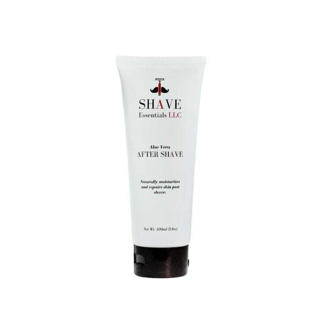 White aftershave gel tube with black base; front label and Aloe Vera After Shave text