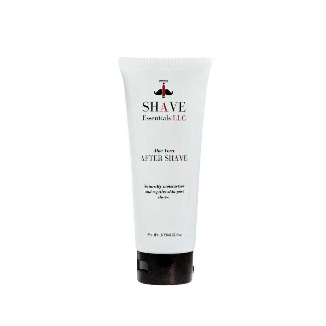 White aftershave gel tube with black base; front label and Aloe Vera After Shave text