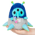 Plush plague doctor alien plush with blue hood, gray wings, green antennae, pink scarf
