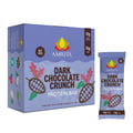 Plant-based protein bar package set with dark chocolate crunch bar and wrapper