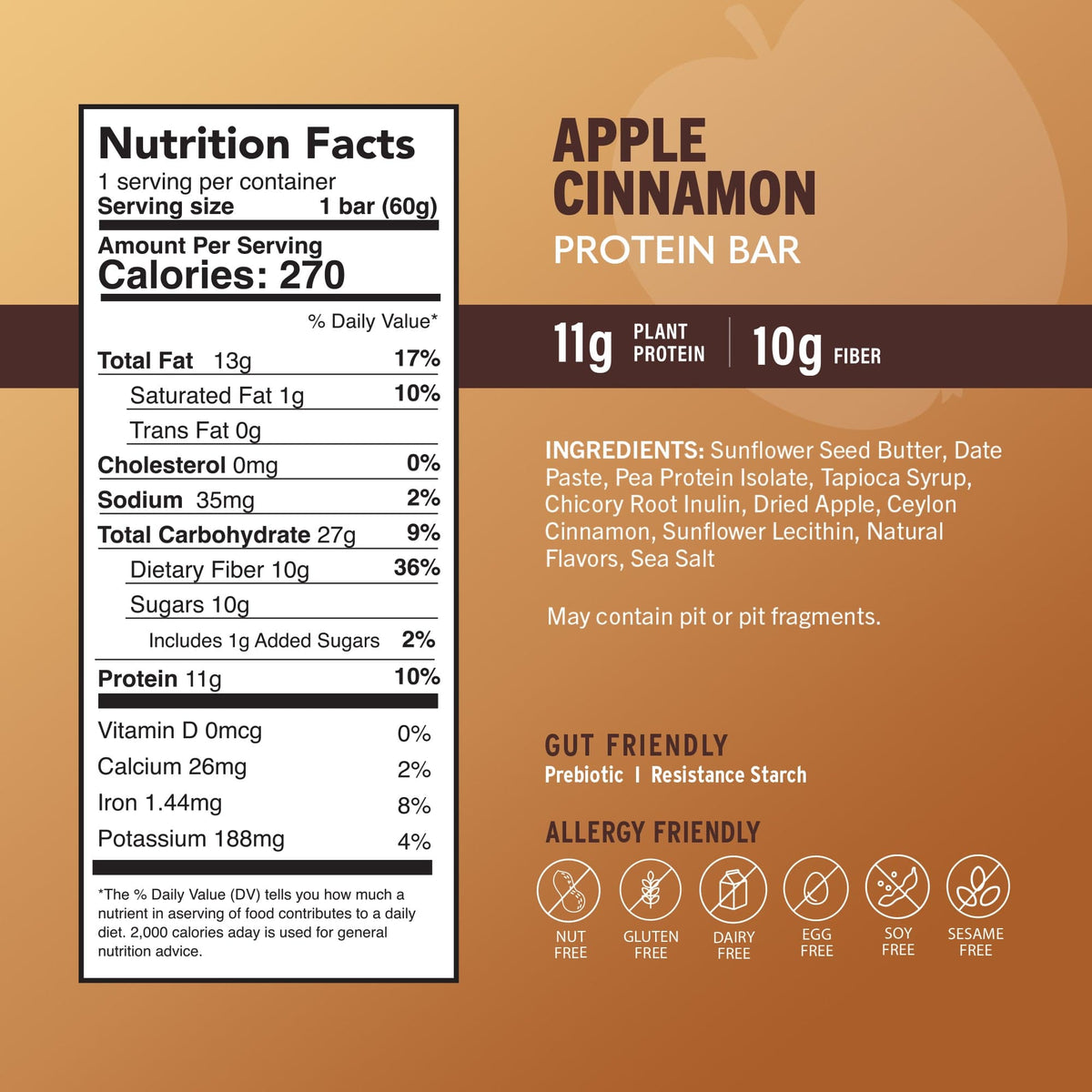 AMRITA protein bar Nutrition Facts and ingredients panel on pouch back
