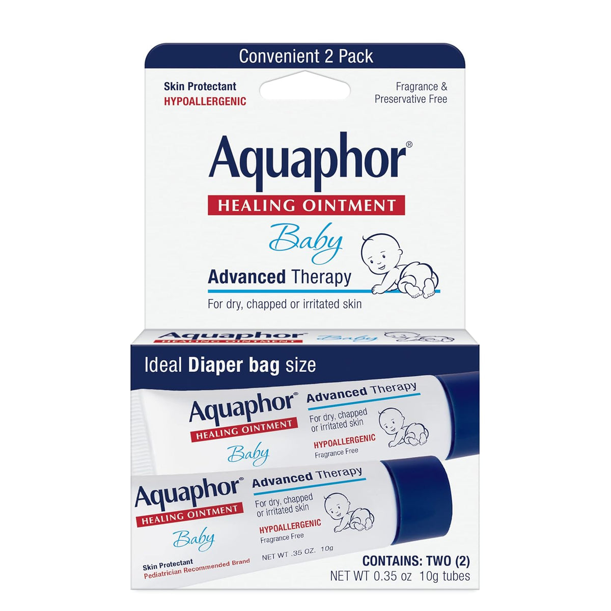 Aquaphor Baby Healing Ointment two-pack box, advanced therapy label