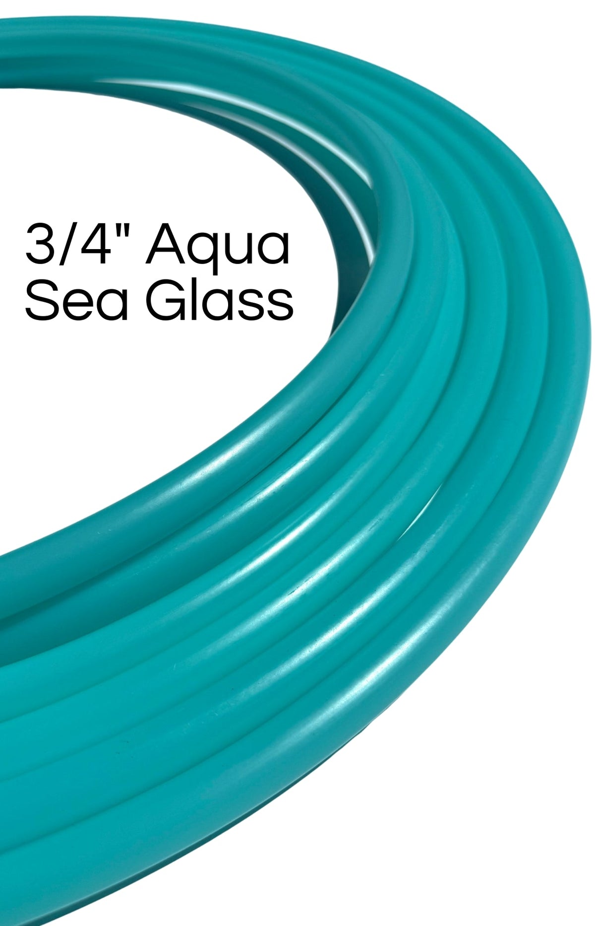 3/4-inch aqua sea glass HDPE hoop tubing, teal curved coil close-up