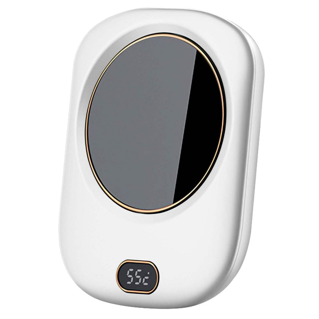 White USB mug heater with oval display and 3 temperature settings
