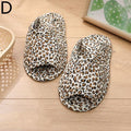 Women's leopard-print slip-on indoor slippers with cushioned toe and open back collar