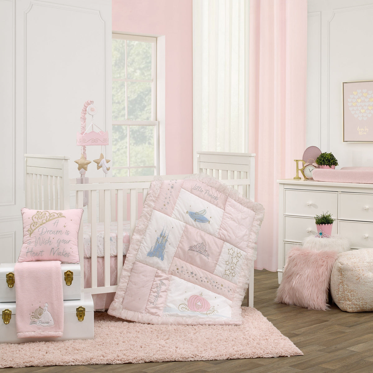 Pink and white baby blanket set with embroidered Little Princess and wish text panels