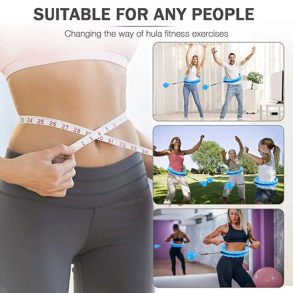 Blue smart hula hoop for waist use with adjustable fit bands
