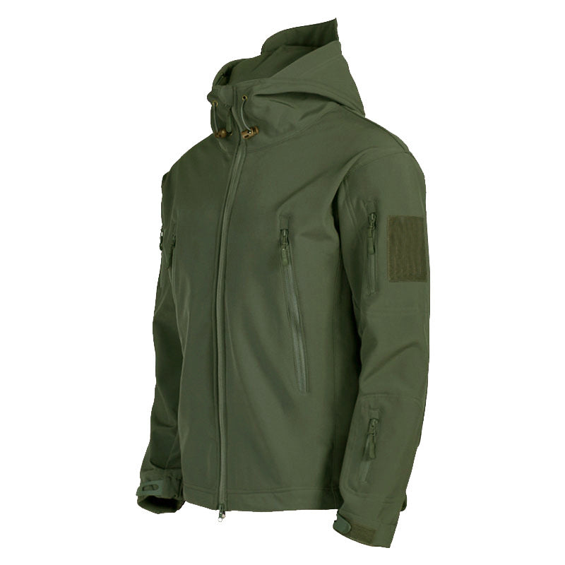 Three-in-one all-weather shell jacket, olive green, zip front and utility sleeve pockets