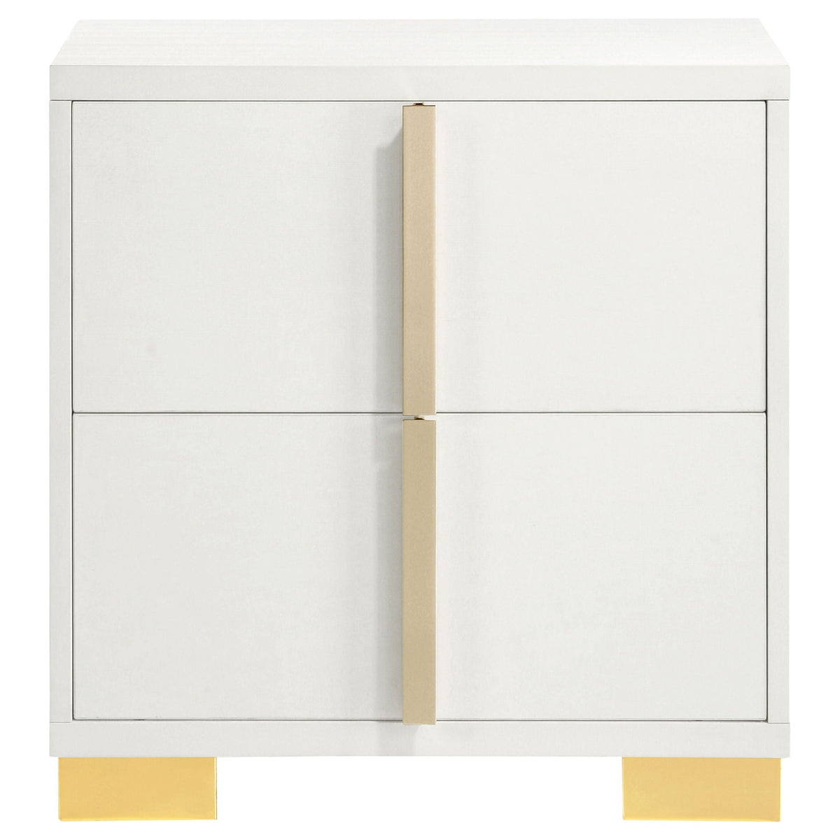 White two-door cabinet with vertical split and light wood legs