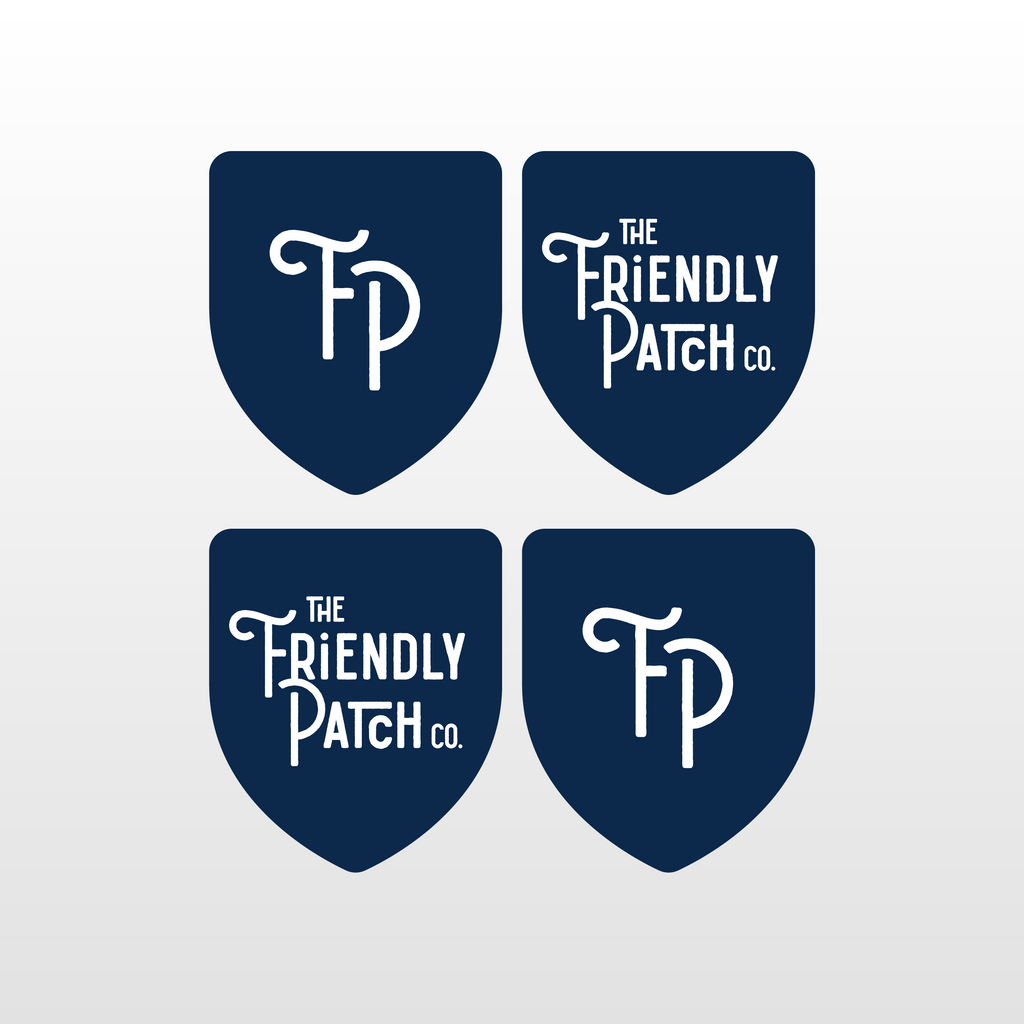 Four “The Friendly Patch” shield logos on dark-blue icons