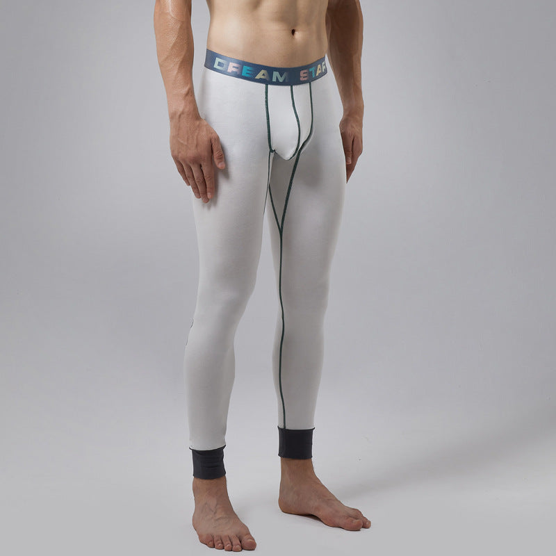 White slim-fit base trouser with thin graphic waistband and leg seams