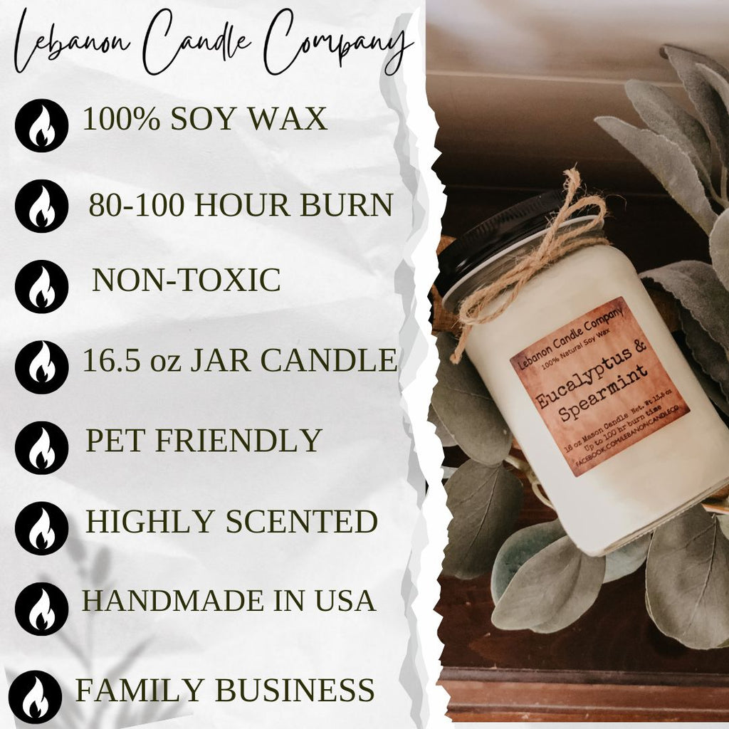 Jar candle side label shown with product details and ingredient text
