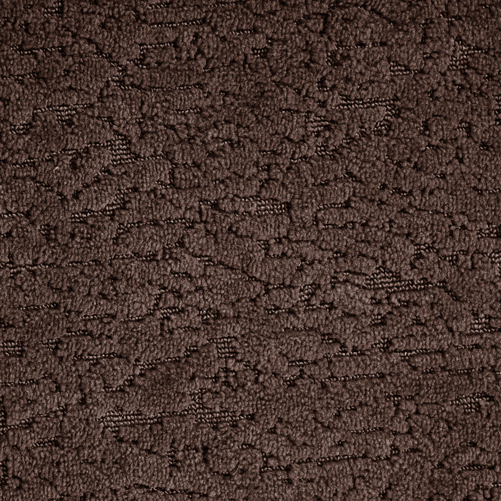 Brown textured sofa fabric close-up with dense, napped upholstery texture