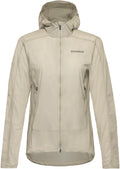 Gorewear women's beige hooded windbreaker, front zip with hood