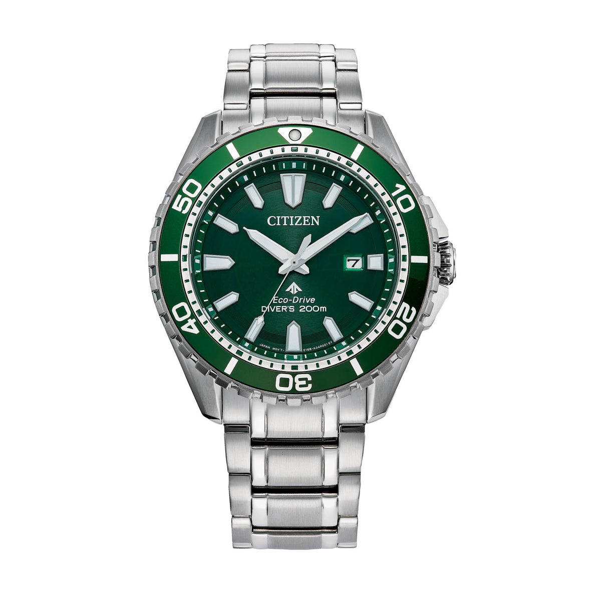 Men's Eco-Dive dive watch with green dial and silver-tone stainless steel bracelet