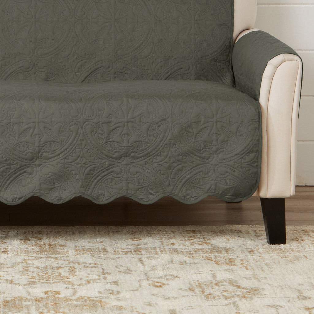 Medallion solid protector panel in sage green with medallion pattern