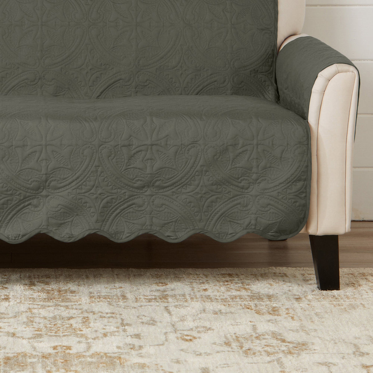 Medallion solid protector panel in sage green with medallion pattern