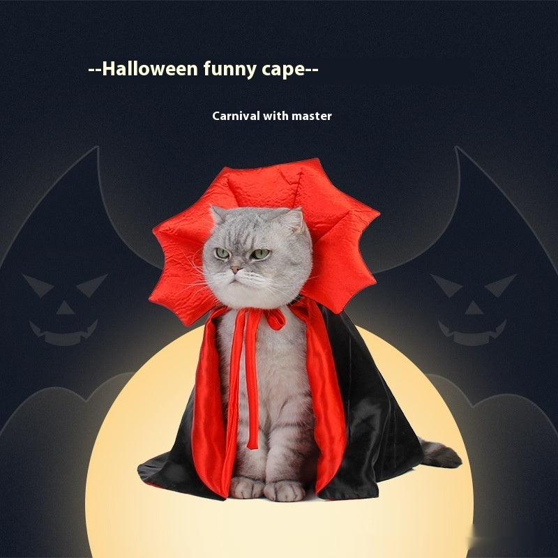 Red bat-collar and black pet cape costume for Halloween