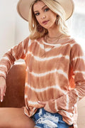 BiBi tie-dye French terry t-shirt in rust, long sleeves, crew neck