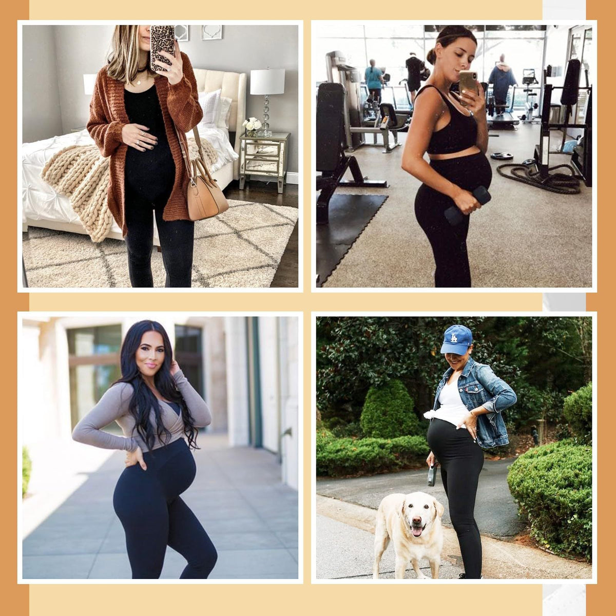 Black fleece-lined leggings on models, high-waist shaping fit and full-length legs