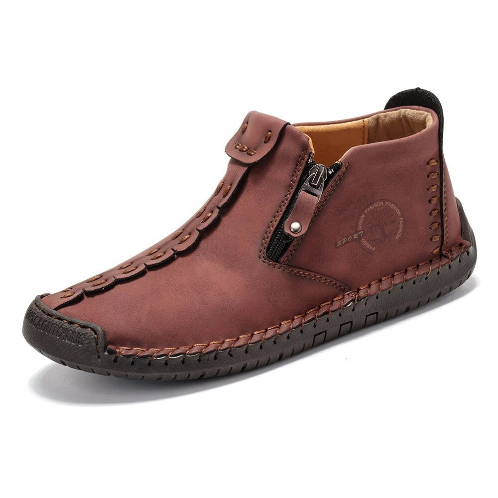Dr Martens fleece-lined zipper ankle boots, burgundy leather with buckled strap