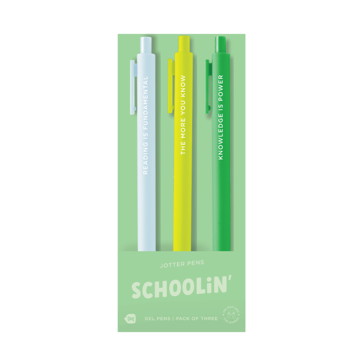 Gel pen set with white, yellow, and green pens