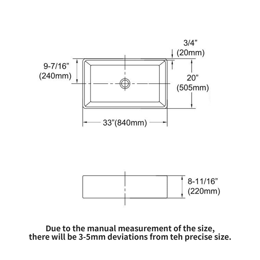 Kitchen sink dimensions diagram with basin measurements and drain location