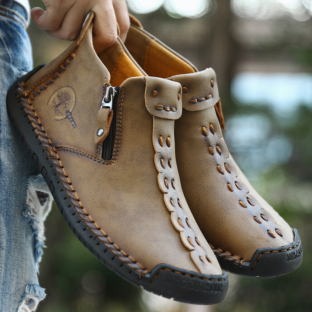 Dr Martens fleece-lined zipper ankle boots, tan suede with lace-up stitching