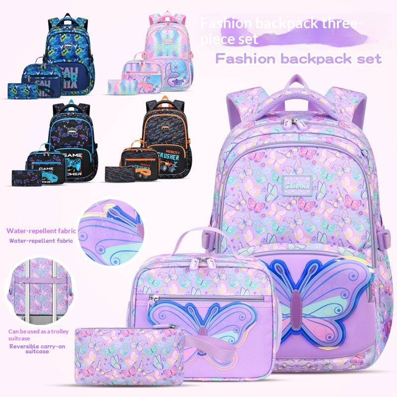 Lavender butterfly backpack set with matching pencil case and small front pouch