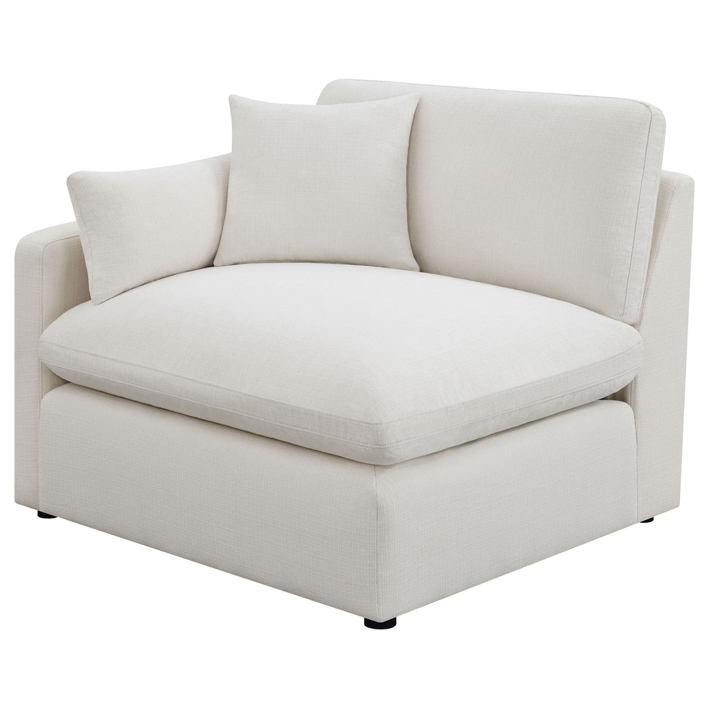 Ivory corner sectional sofa seat with two back pillows and box base