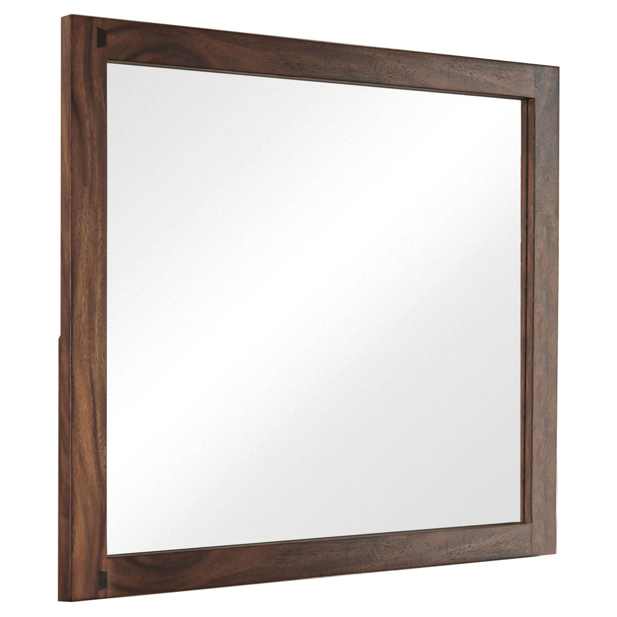 Smokey walnut wall mirror with rectangular frame and inner glass
