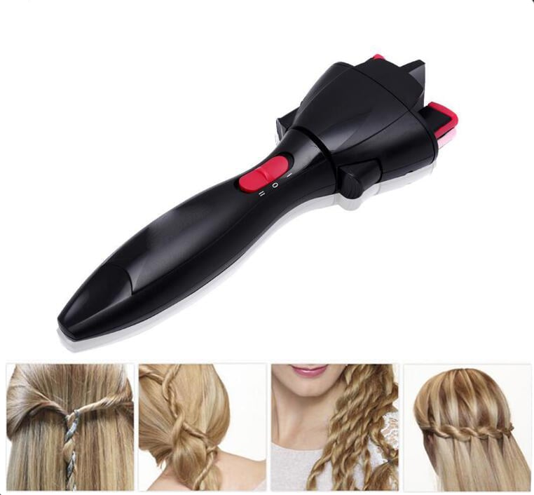 Black hair braider and twister tool with red button controls
