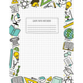 Graph paper notebook cover with centered “GRAPH PAPER NOTEBOOK” text and school doodles