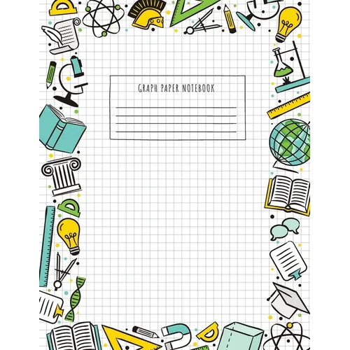 Graph paper notebook cover with centered “GRAPH PAPER NOTEBOOK” text and school doodles