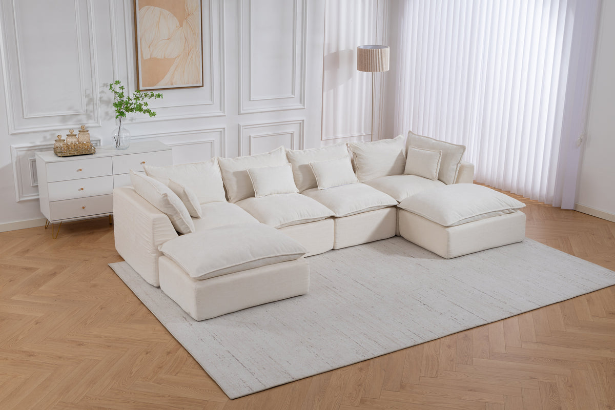 Cloud Couch oversized modular sectional sofa in antique white with wide chaise
