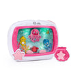 Pink crib soother sound machine with white frame and colorful sea animal window